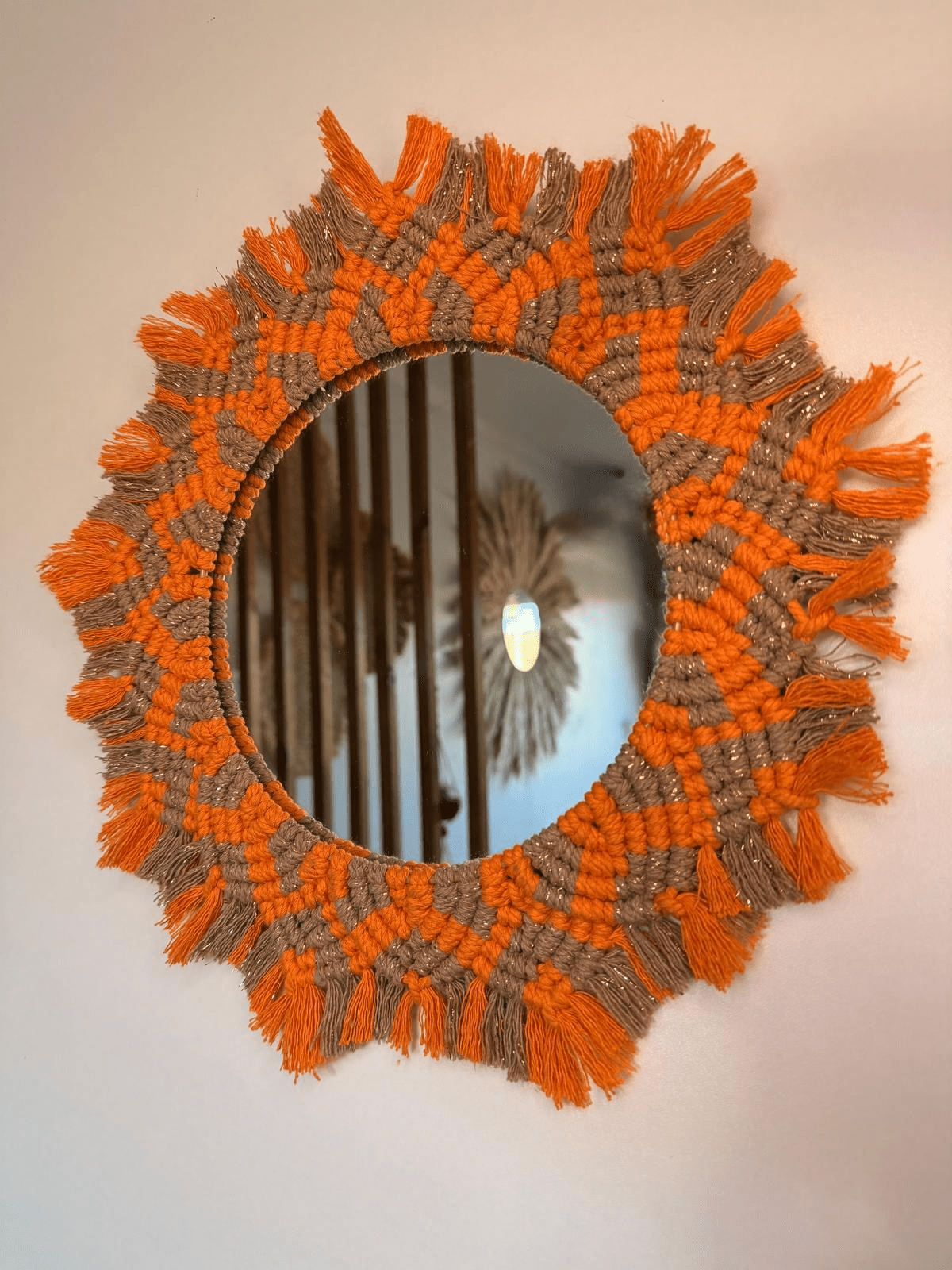 Miroir Macramé bicolore Muscade/Or