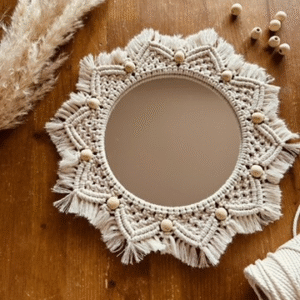 miroir-macrame-ecru-perle-de-bois-2 Miroir Macramé Perle de Bois couleur Écru